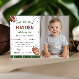 Eerste jaar Down Football Verjaardag Foto uitnodig Kaart