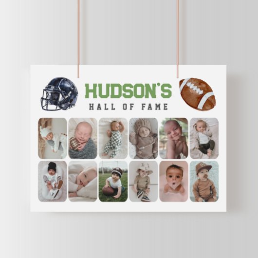 Eerste jaar Down Football Verjaardag Fotocollage Poster