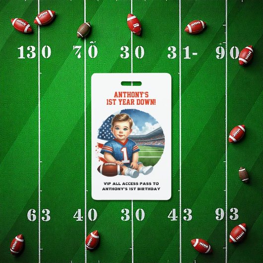 Eerste jaar Down Football Verjaardag VIP Pass Badge