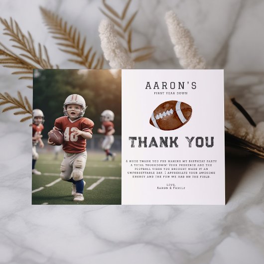 Eerste jaar Down Football verjaardagsfeestje Bedankkaart