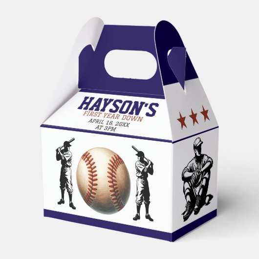 Eerste jaar down honkbal 1e verjaardagsfeest bedankdoosjes (Voorkant Zijde)