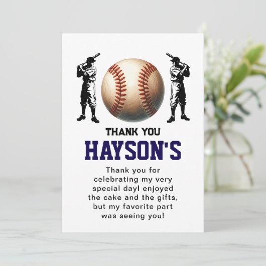 Eerste jaar down honkbal 1e verjaardagsfeest bedankkaart (Staand voorkant)