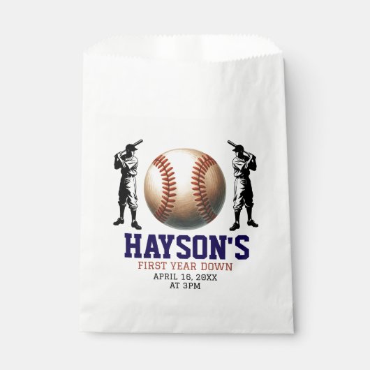 Eerste jaar down honkbal 1e verjaardagsfeest bedankzakje (Voorkant)