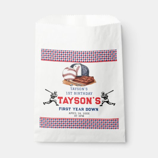 Eerste jaar down honkbal 1e verjaardagsfeest bedankzakje (Voorkant)