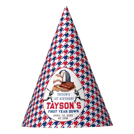 Eerste jaar down honkbal 1e verjaardagsfeest feesthoedjes (Voorkant)