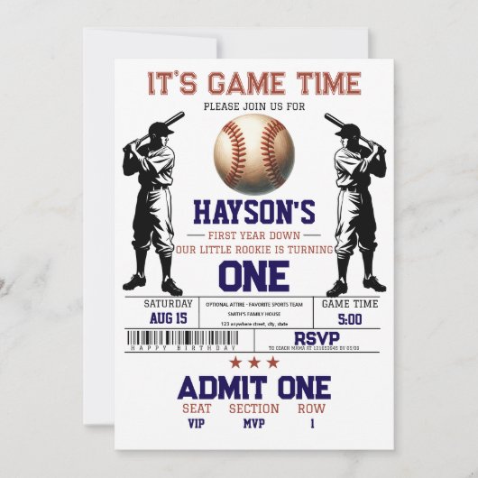 Eerste jaar down honkbal 1e verjaardagsfeest kaart (Voorkant)