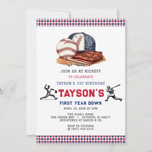 Eerste jaar down honkbal 1e verjaardagsfeest kaart (Voorkant)