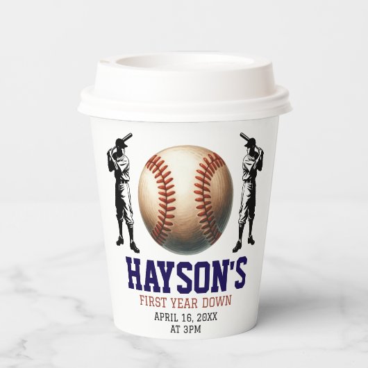 Eerste jaar down honkbal 1e verjaardagsfeest papieren bekers (Achterkant)