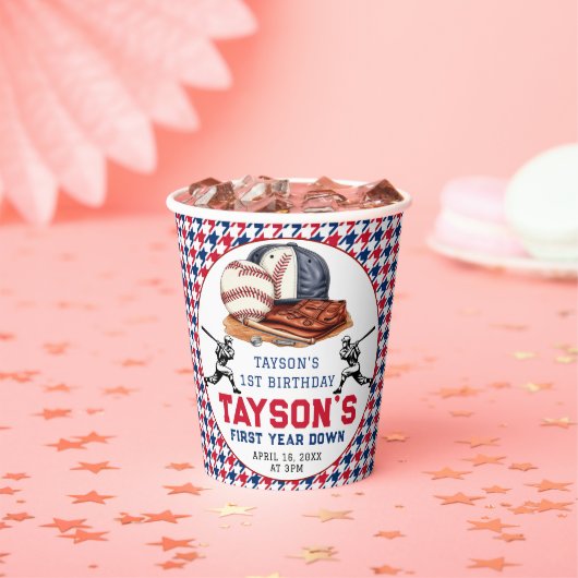 Eerste jaar down honkbal 1e verjaardagsfeest papieren bekers (Insitu)