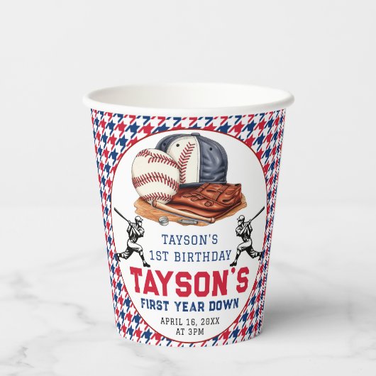 Eerste jaar down honkbal 1e verjaardagsfeest papieren bekers (Achterkant)