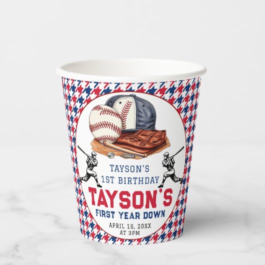 Eerste jaar down honkbal 1e verjaardagsfeest papieren bekers (Voorkant)
