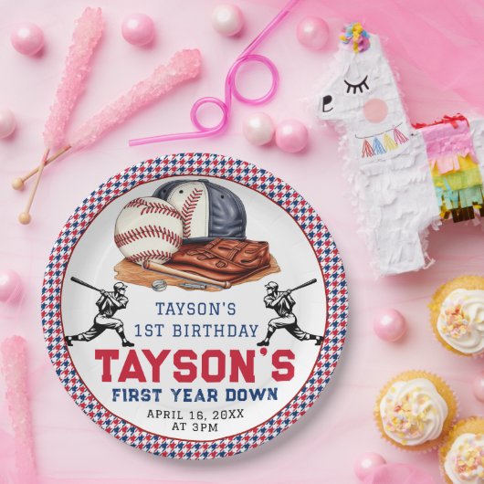 Eerste jaar down honkbal 1e verjaardagsfeest papieren bordje (Feest)