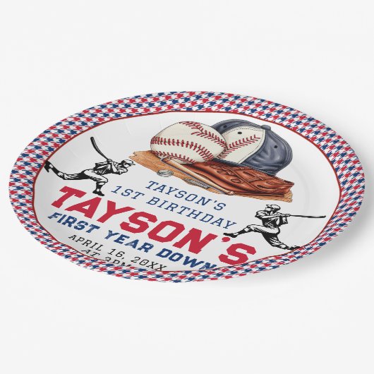 Eerste jaar down honkbal 1e verjaardagsfeest papieren bordje (Gekanteld)