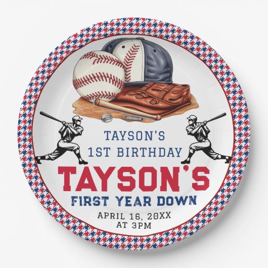Eerste jaar down honkbal 1e verjaardagsfeest papieren bordje (Voorkant)