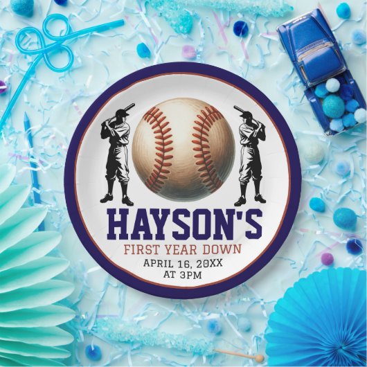 Eerste jaar down honkbal 1e verjaardagsfeest papieren bordje (Feest)