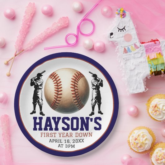 Eerste jaar down honkbal 1e verjaardagsfeest papieren bordje (Feest)