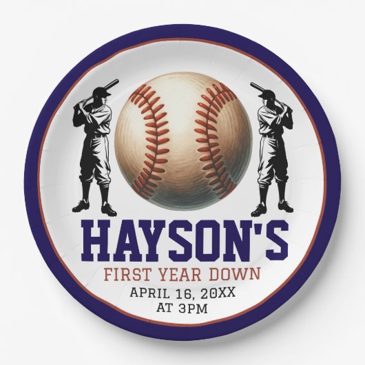 Eerste jaar down honkbal 1e verjaardagsfeest papieren bordje (Voorkant)