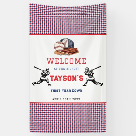 Eerste jaar down honkbal 1e verjaardagsfeest spandoek (Verticaal)