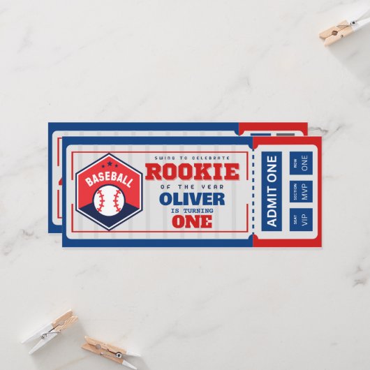 Eerste jaar down honkbal ticket verjaardag kaart (Voorkant / Achterkant in situ)