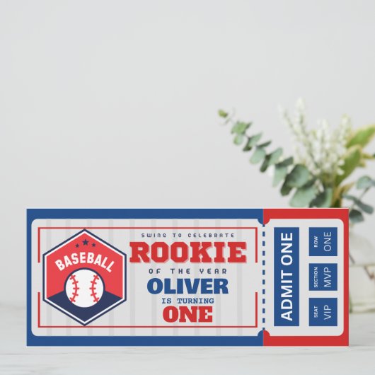 Eerste jaar down honkbal ticket verjaardag kaart (Staand voorkant)