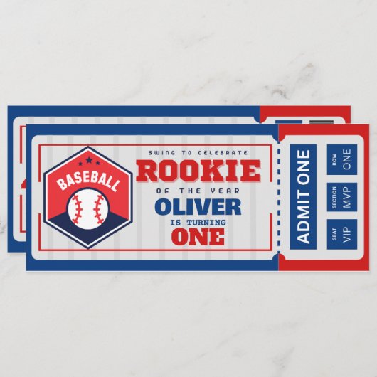 Eerste jaar down honkbal ticket verjaardag kaart (Voorkant / Achterkant)