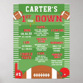 Eerste jaar Down Red Football 1st Birthday Foam Poster