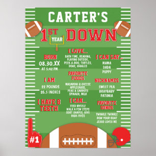 Eerste jaar Down Red Football 1st Birthday Foam Poster