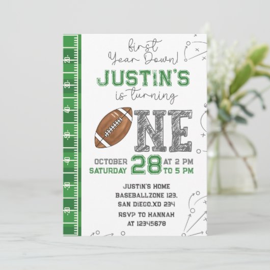 Eerste jaar Down Verjaardag Uitnodiging Eerste jaa (Staand voorkant)