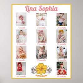 Eerste jaar Floral Maandelijkse Foto's Poster