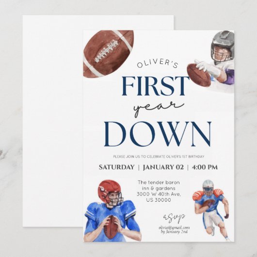 Eerste jaar football thema eerste verjaardag kaart (Voorkant / Achterkant)