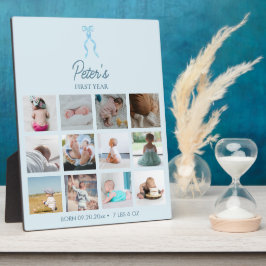 Eerste Jaar Foto's Geboorte Stats Blauwe Strik Fotoplaat