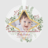 Eerste jaar Grootouders Gold en Floral Kerstmis Ornament (achterkant)