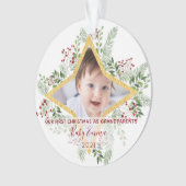 Eerste jaar Grootouders Gold en Floral Kerstmis Ornament (voorkant)