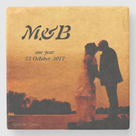 Eerste jaar huwelijksverjaardag aandenken stenen onderzetter