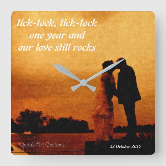 Eerste jaar huwelijksverjaardag vierkante klok (Voorkant)