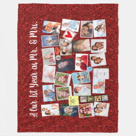 Eerste jaar Jubileum Photo Memories Red Glitter Fleece Deken