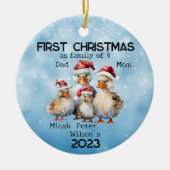 Eerste jaar Kerstmis als familie van 4 eend famili Keramisch Ornament (Voorkant)