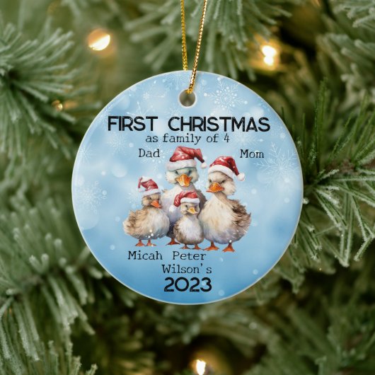 Eerste jaar Kerstmis als familie van 4 eend famili Keramisch Ornament (Boom)