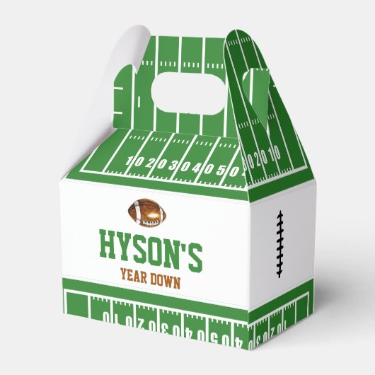 Eerste jaar naar beneden | Football 1e verjaardag Bedankdoosjes (Achterkant)