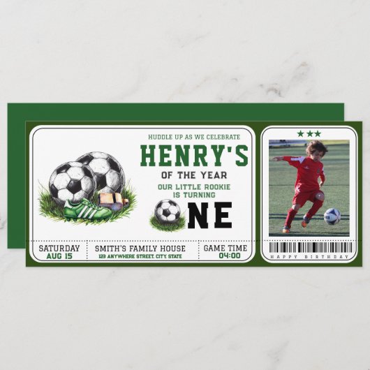 Eerste jaar naar beneden | Football 1e verjaardag Kaart (Voorkant / Achterkant)