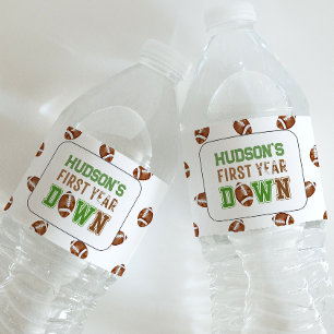 Eerste jaar naar beneden Football 1e verjaardag Waterfles Etiket