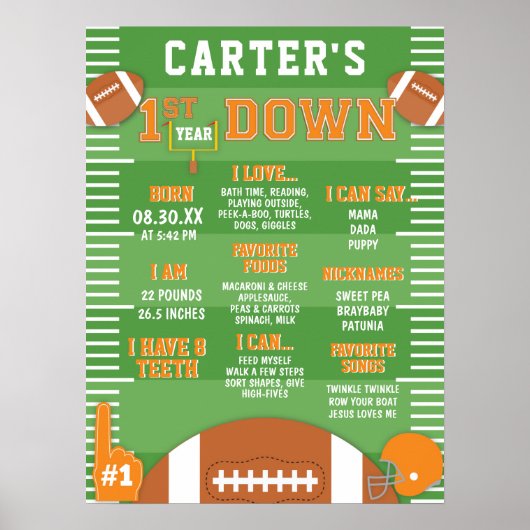 Eerste jaar Oranje Football 1e verjaardag schuimsc Poster (Voorkant)