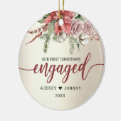 Eerste jaar Rode Poinsettia Floral Kerstmis Keramisch Ornament (Links)