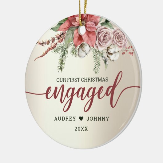 Eerste jaar Rode Poinsettia Floral Kerstmis Keramisch Ornament (Links)