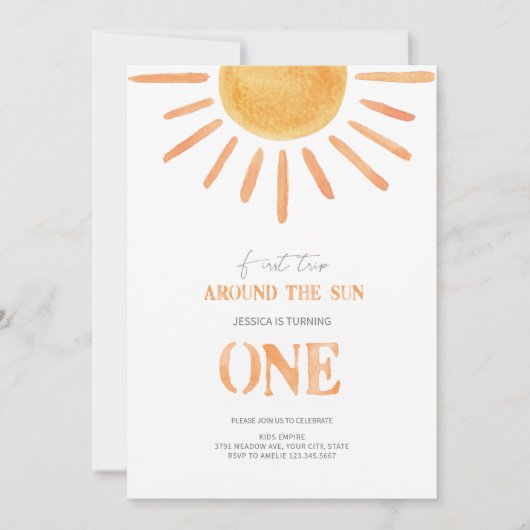 Eerste jaar rond de zon 1e verjaardag uitnodiging (Voorkant)