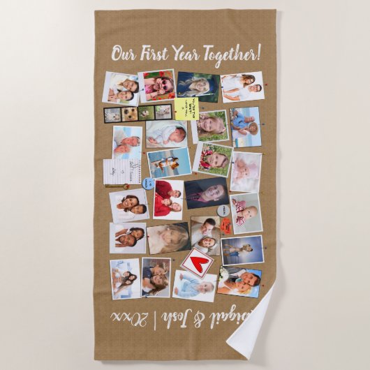 Eerste jaar samen foto herinneringen Faux Cork Boa Strandlaken (Voorkant)