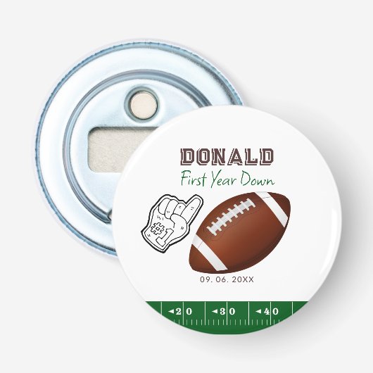 Eerste Jaar Voetbal Verjaardag  Button Flesopener (Voorkant)