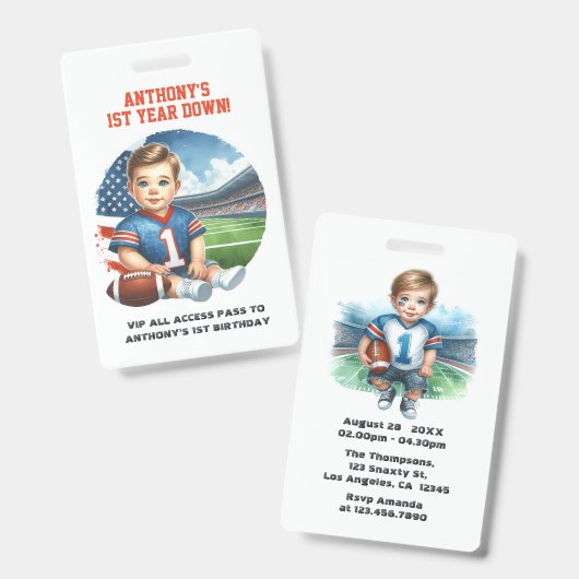 Eerste Jaar Voetbal Verjaardag VIP Pas Badge (Voor- en achterkant)