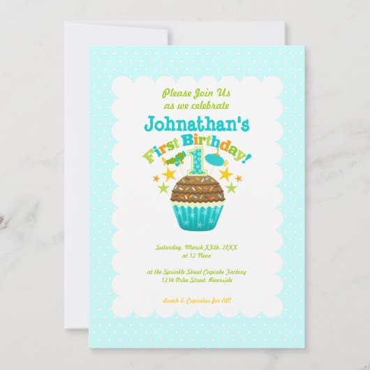 Eerste jaardag Cupcake (jongens) Kaart (Voorkant)