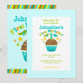 Eerste jaardag Cupcake (jongens) Kaart (Voorkant / Achterkant)